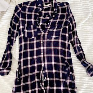 Flannel mini dress with pockets.